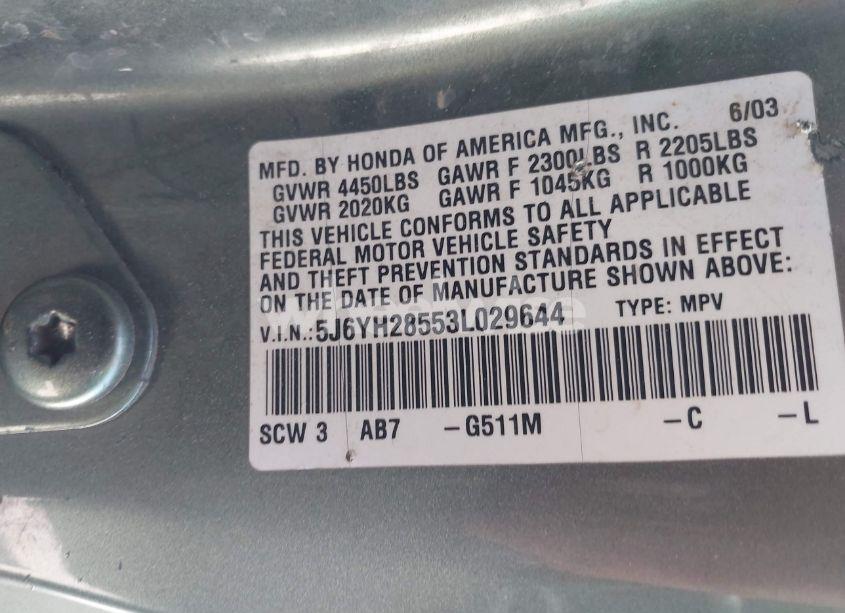 Photo 9 of 2003 Honda Element EX (VIN 5J6YH28553L029644)