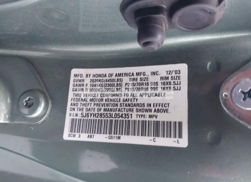 Photo 9 of 2003 Honda Element EX (VIN 5J6YH28553L054351)