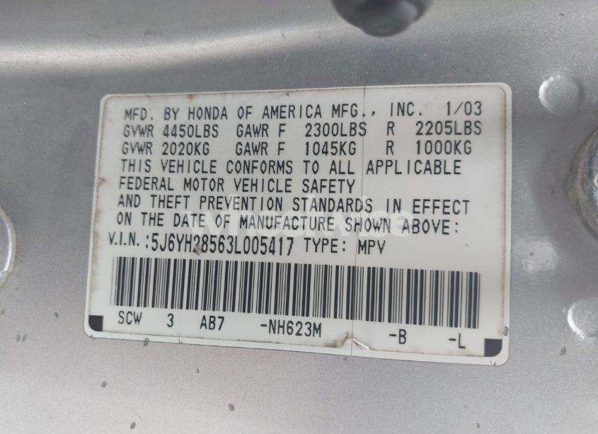 Photo 9 of 2003 Honda Element EX (VIN 5J6YH28563L005417)