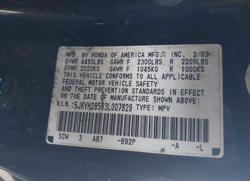 Photo 9 of 2003 Honda Element EX (VIN 5J6YH28563L007829)