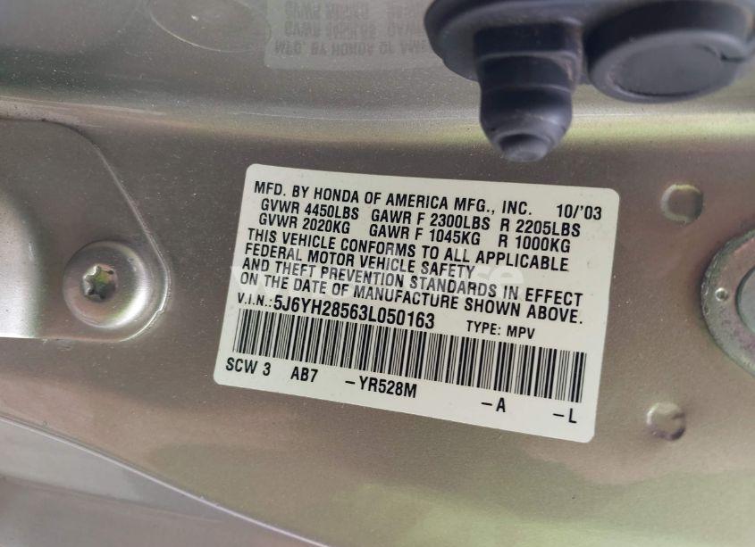 Photo 9 of 2003 Honda Element EX (VIN 5J6YH28563L050163)