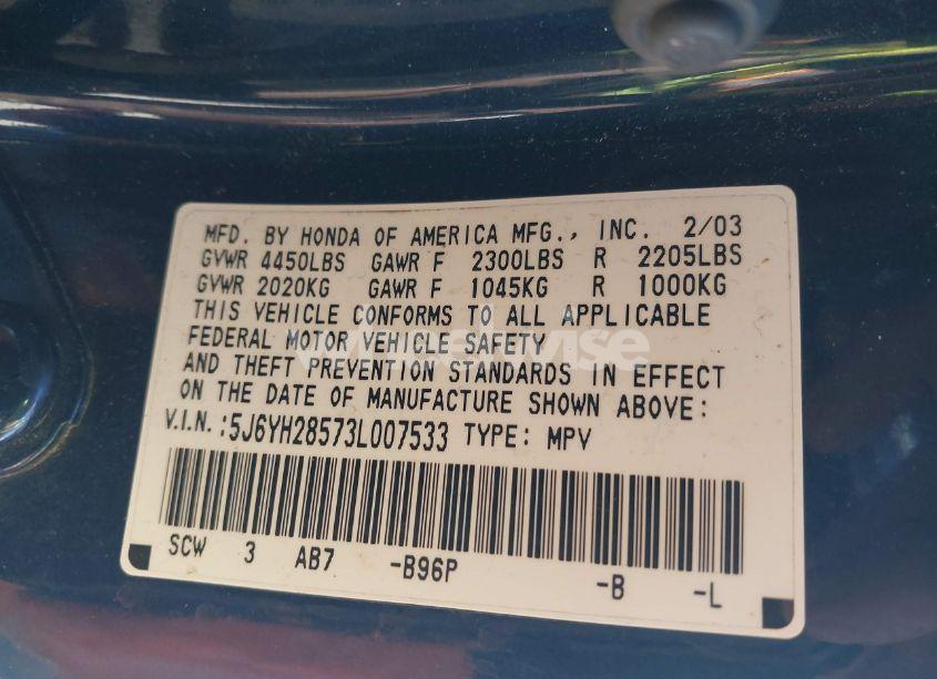 Photo 9 of 2003 Honda Element EX (VIN 5J6YH28573L007533)