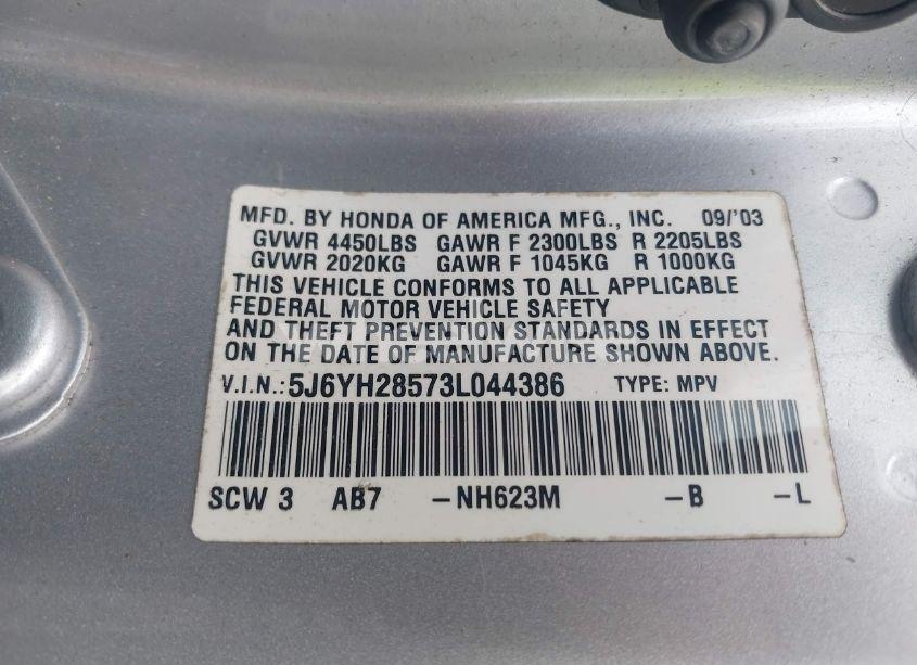 Photo 9 of 2003 Honda Element EX (VIN 5J6YH28573L044386)