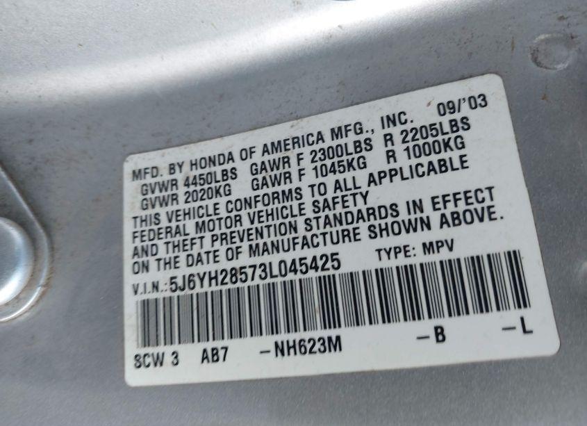 Photo 9 of 2003 Honda Element EX (VIN 5J6YH28573L045425)