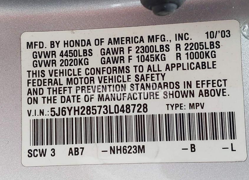 Photo 9 of 2003 Honda Element EX (VIN 5J6YH28573L048728)