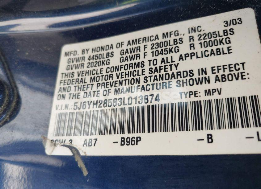 Photo 9 of 2003 Honda Element EX (VIN 5J6YH28583L013874)