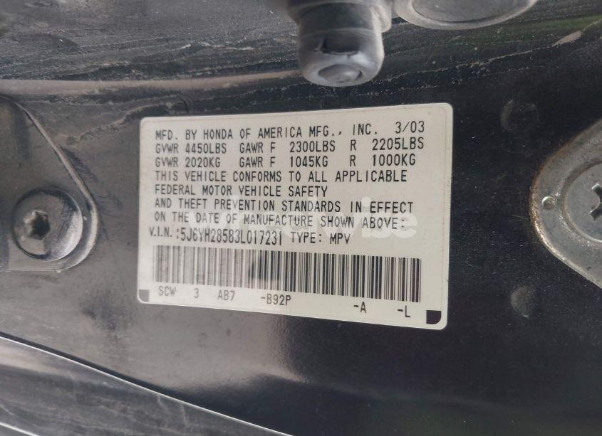 Photo 9 of 2003 Honda Element EX (VIN 5J6YH28583L017231)