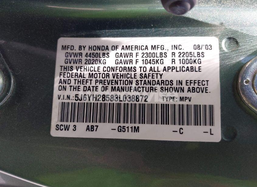 Photo 9 of 2003 Honda Element EX (VIN 5J6YH28583L038872)