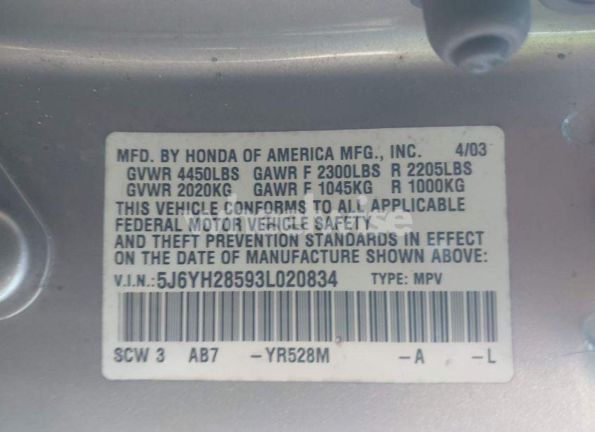 Photo 9 of 2003 Honda Element EX (VIN 5J6YH28593L020834)