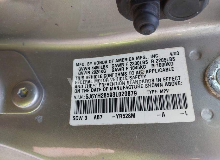 Photo 9 of 2003 Honda Element EX (VIN 5J6YH28593L020879)