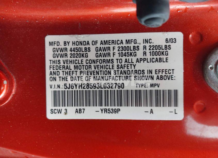 Photo 9 of 2003 Honda Element EX (VIN 5J6YH28593L032790)