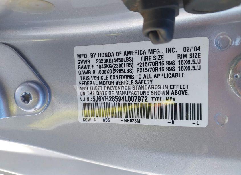Photo 9 of 2004 Honda Element EX (VIN 5J6YH28594L007972)