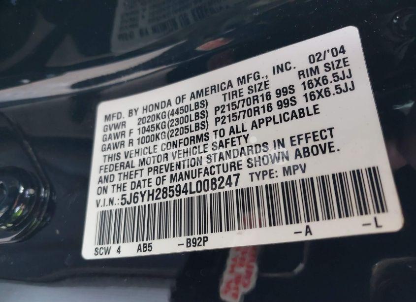 Photo 9 of 2004 Honda Element EX (VIN 5J6YH28594L008247)