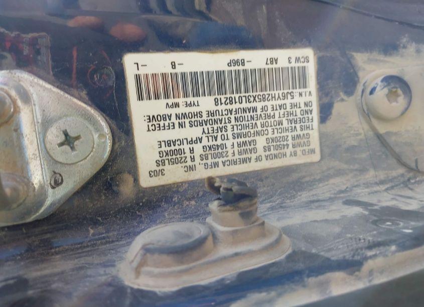 Photo 9 of 2003 Honda Element EX (VIN 5J6YH285X3L018218)