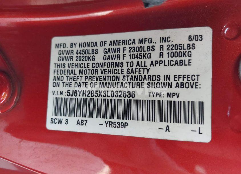 Photo 9 of 2003 Honda Element EX (VIN 5J6YH285X3L032636)