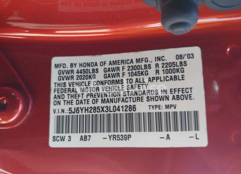 Photo 9 of 2003 Honda Element EX (VIN 5J6YH285X3L041286)
