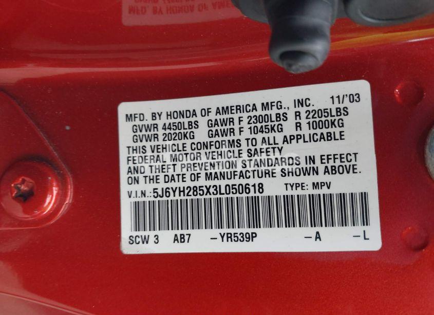 Photo 9 of 2003 Honda Element EX (VIN 5J6YH285X3L050618)