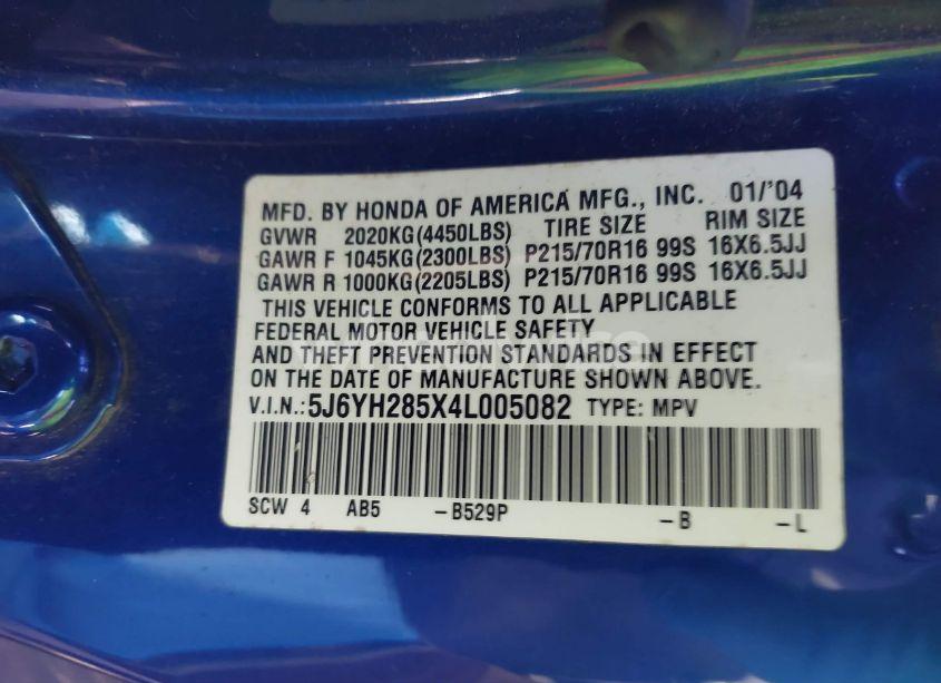 Photo 9 of 2004 Honda Element EX (VIN 5J6YH285X4L005082)