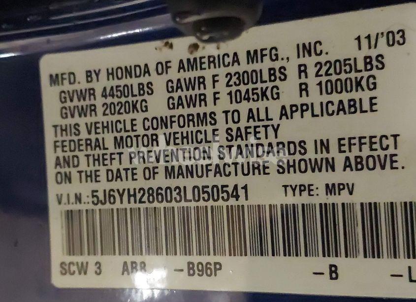 Photo 9 of 2003 Honda Element EX (VIN 5J6YH28603L050541)