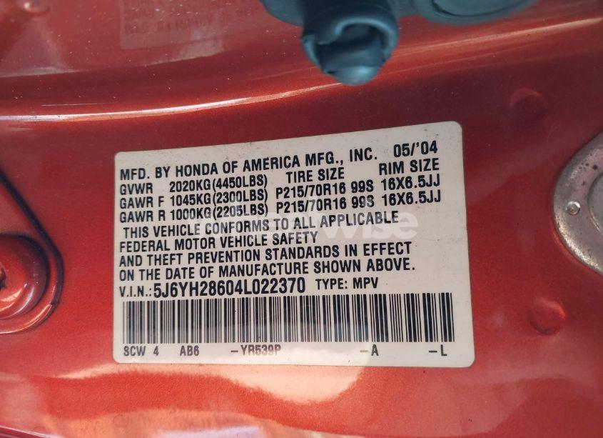 Photo 9 of 2004 Honda Element EX (VIN 5J6YH28604L022370)