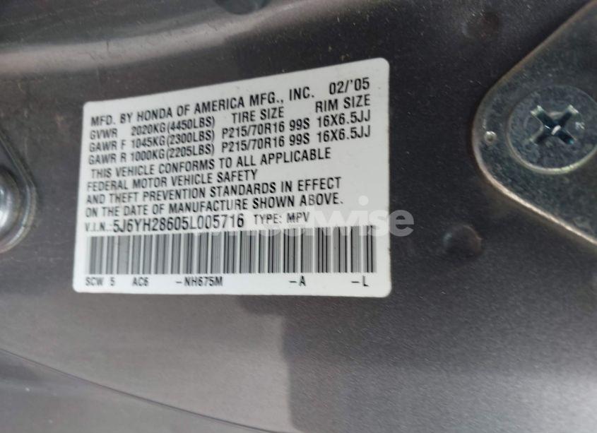 Photo 9 of 2005 Honda Element EX (VIN 5J6YH28605L005716)