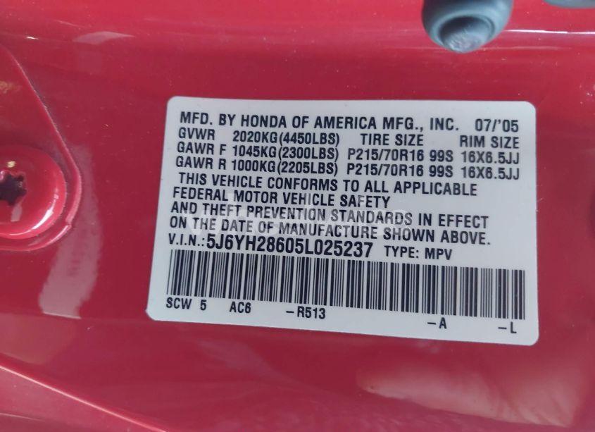 Photo 9 of 2005 Honda Element EX (VIN 5J6YH28605L025237)