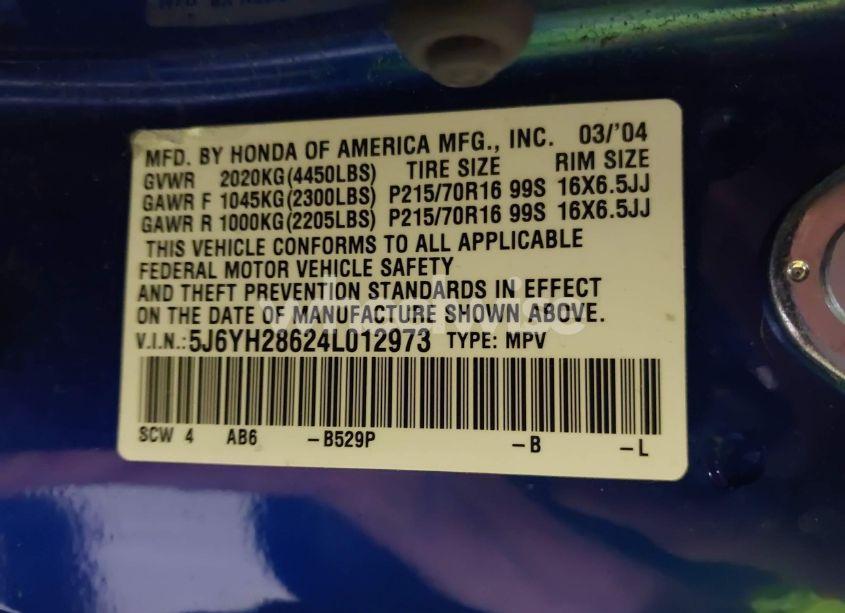 Photo 9 of 2004 Honda Element EX (VIN 5J6YH28624L012973)