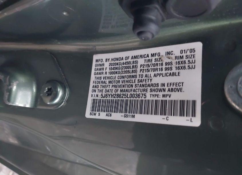 Photo 9 of 2005 Honda Element EX (VIN 5J6YH28625L003675)