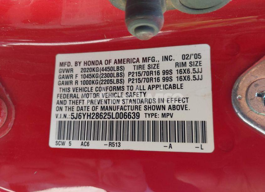 Photo 9 of 2005 Honda Element EX (VIN 5J6YH28625L006639)