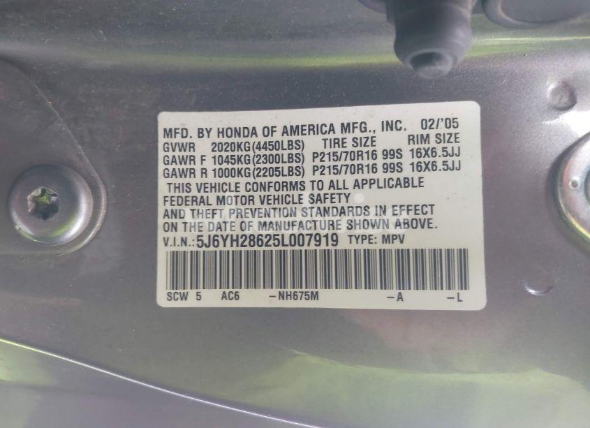 Photo 9 of 2005 Honda Element EX (VIN 5J6YH28625L007919)