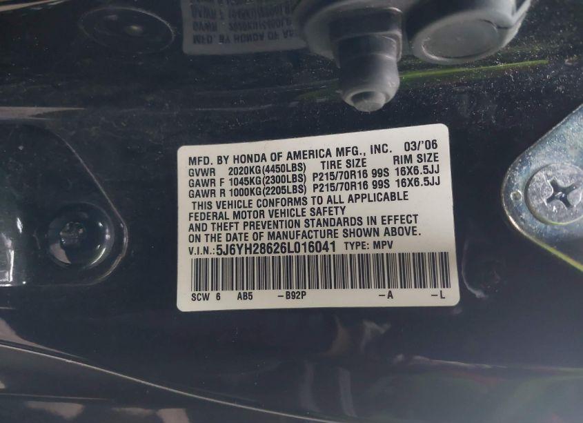 Photo 9 of 2006 Honda Element EX (VIN 5J6YH28626L016041)