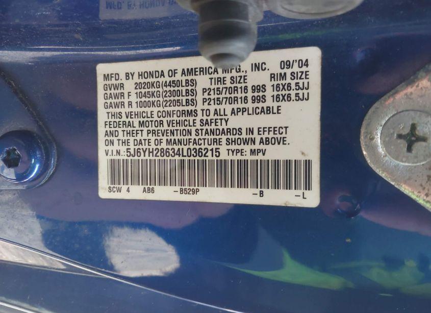 Photo 9 of 2004 Honda Element EX (VIN 5J6YH28634L036215)