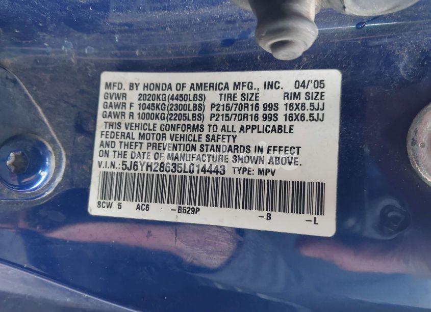 Photo 9 of 2005 Honda Element EX (VIN 5J6YH28635L014443)