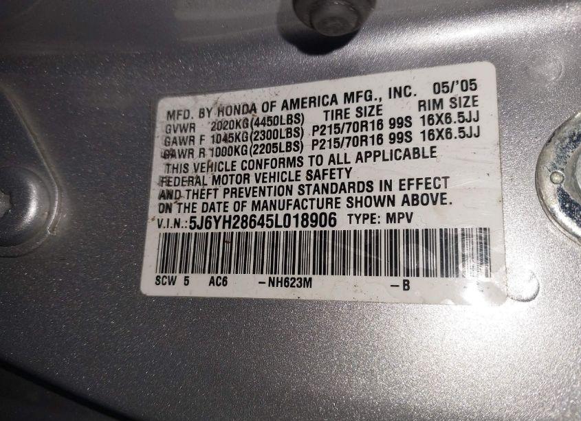 Photo 9 of 2005 Honda Element EX (VIN 5J6YH28645L018906)