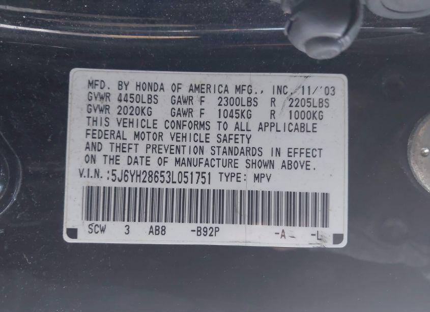Photo 9 of 2003 Honda Element EX (VIN 5J6YH28653L051751)