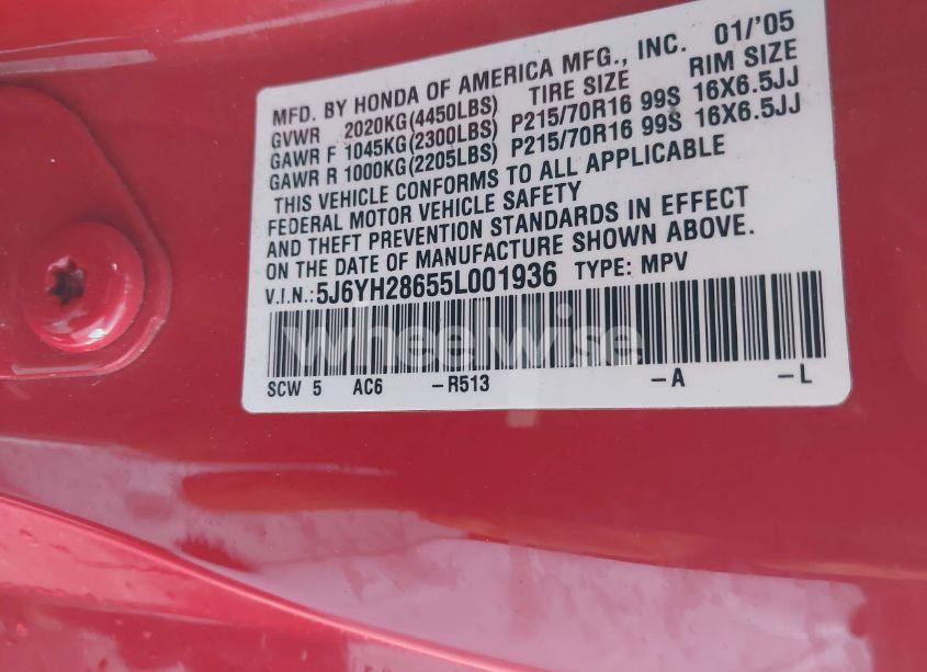 Photo 9 of 2005 Honda Element EX (VIN 5J6YH28655L001936)