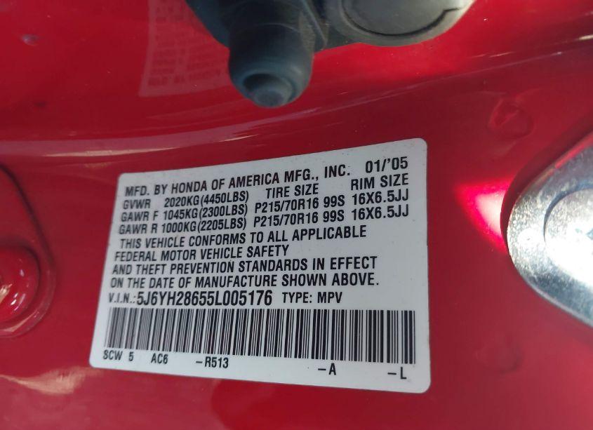 Photo 9 of 2005 Honda Element EX (VIN 5J6YH28655L005176)