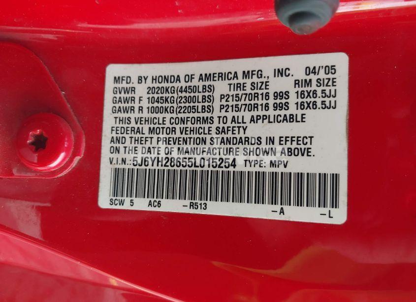 Photo 9 of 2005 Honda Element EX (VIN 5J6YH28655L015254)