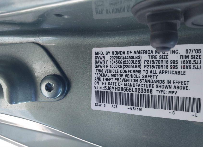 Photo 9 of 2005 Honda Element EX (VIN 5J6YH28655L023368)
