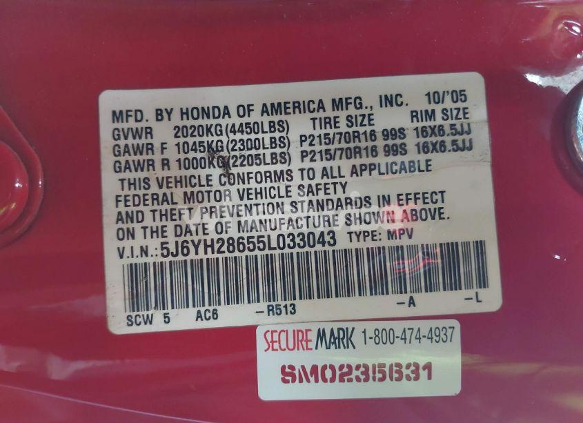 Photo 9 of 2005 Honda Element EX (VIN 5J6YH28655L033043)