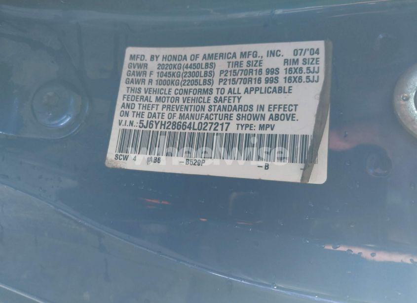 Photo 9 of 2004 Honda Element EX (VIN 5J6YH28664L027217)