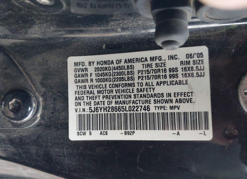 Photo 9 of 2005 Honda Element EX (VIN 5J6YH28665L022746)