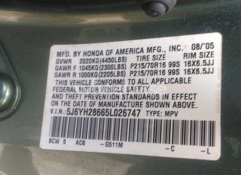 Photo 9 of 2005 Honda Element EX (VIN 5J6YH28665L026747)