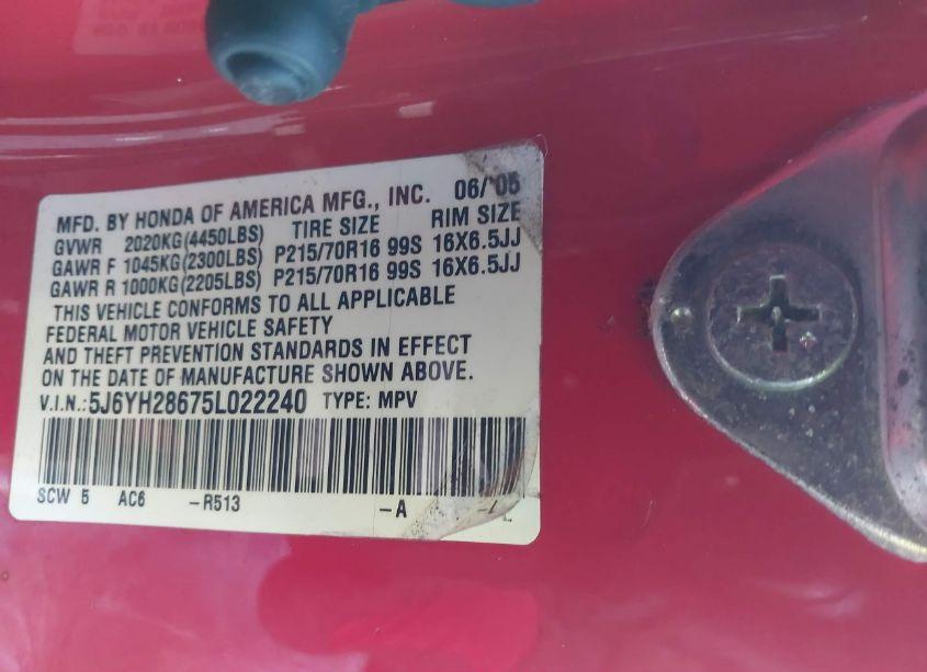 Photo 9 of 2005 Honda Element EX (VIN 5J6YH28675L022240)