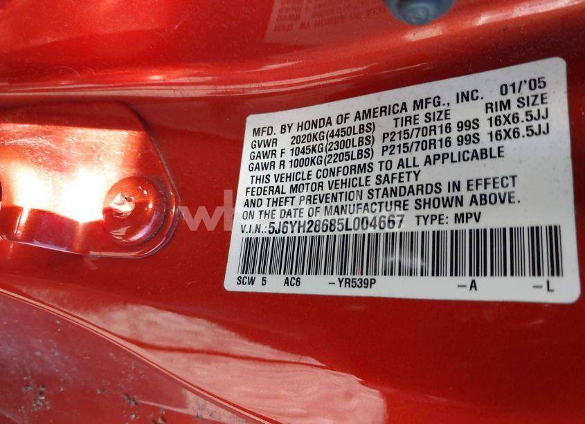 Photo 9 of 2005 Honda Element EX (VIN 5J6YH28685L004667)