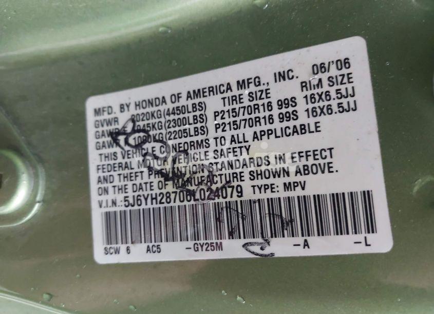 Photo 9 of 2006 Honda Element EX-P (VIN 5J6YH28706L024079)