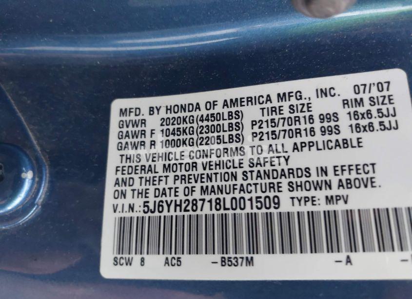 Photo 9 of 2008 Honda Element EX (VIN 5J6YH28718L001509)