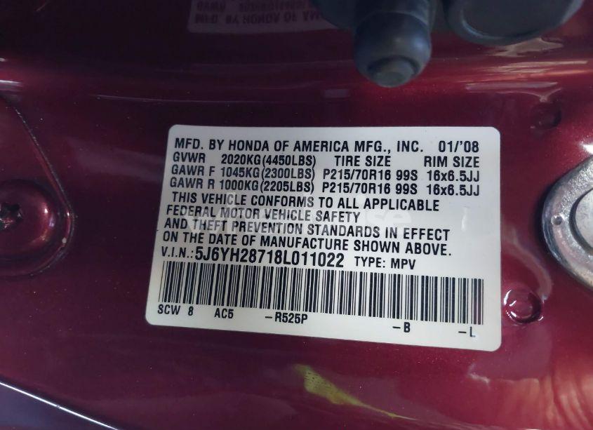 Photo 9 of 2008 Honda Element EX (VIN 5J6YH28718L011022)