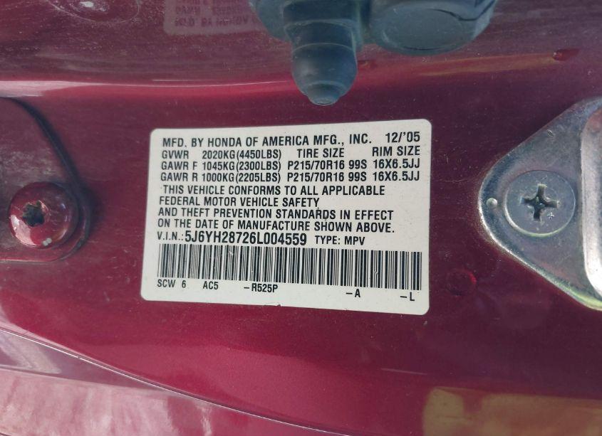 Photo 9 of 2006 Honda Element EX-P (VIN 5J6YH28726L004559)