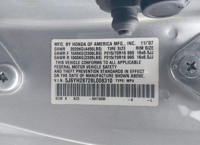 Photo 9 of 2008 Honda Element EX (VIN 5J6YH28728L008310)